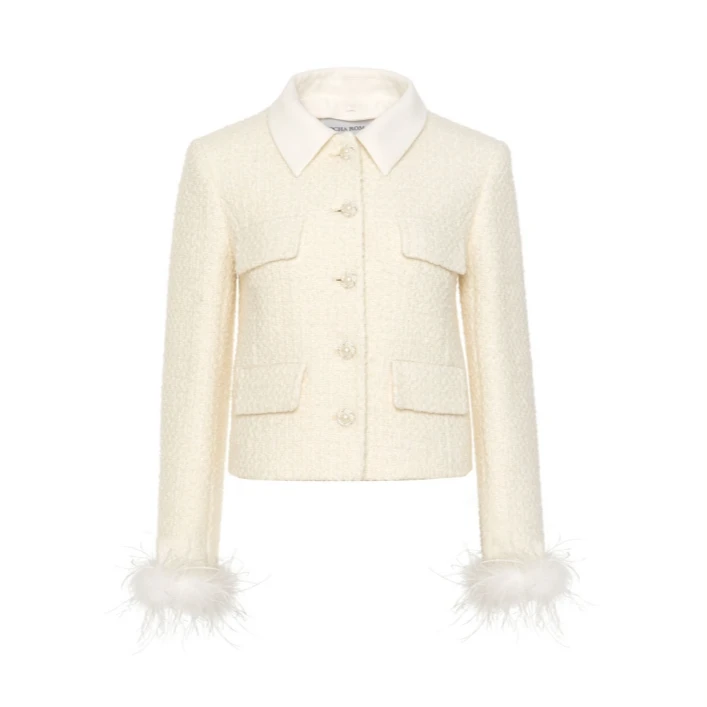 全新未使用  羽毛拼接粗花呢外套 白色白色TP018905