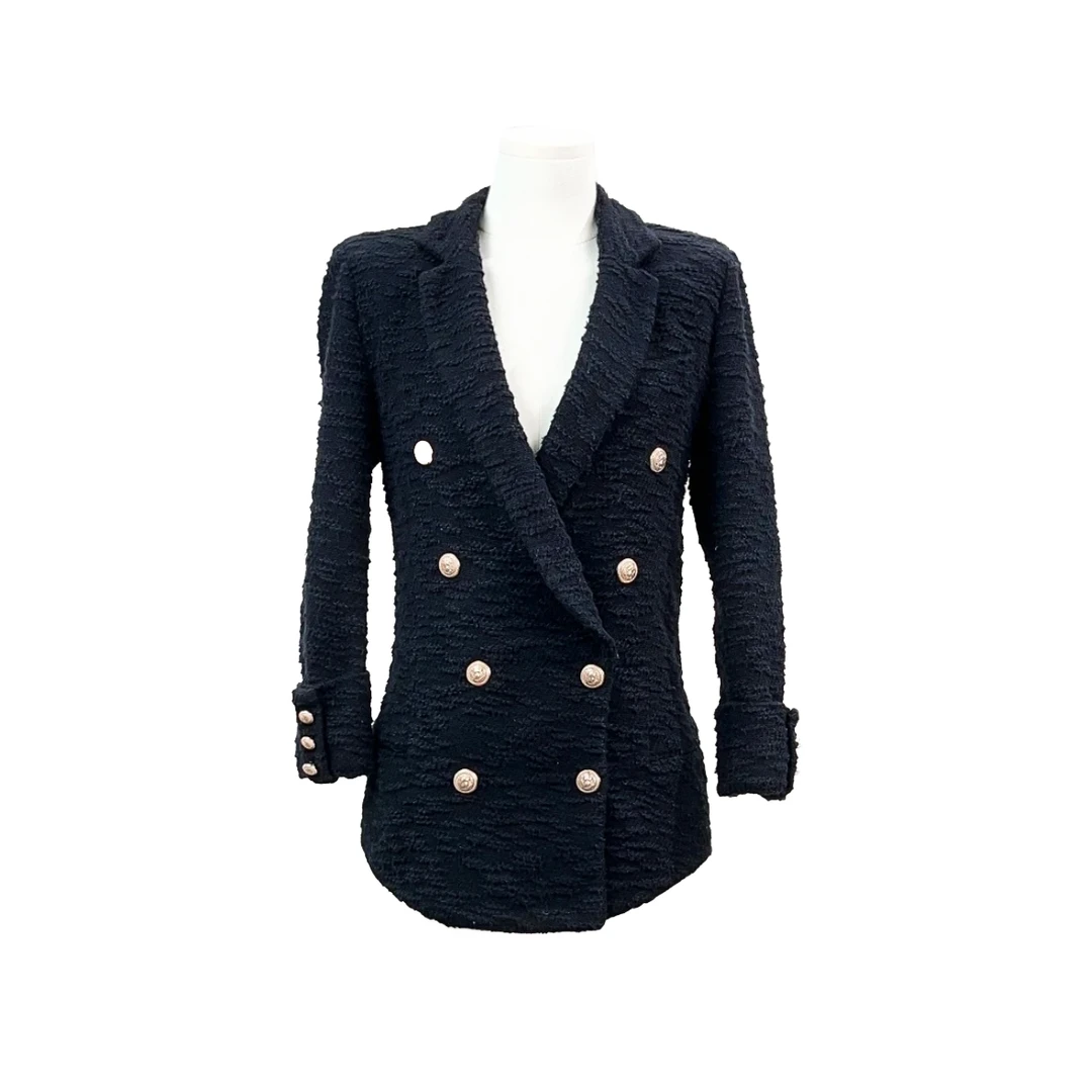 99新 BALMAIN/巴尔曼 巴尔曼黑色毛呢外套 38码 P244174106