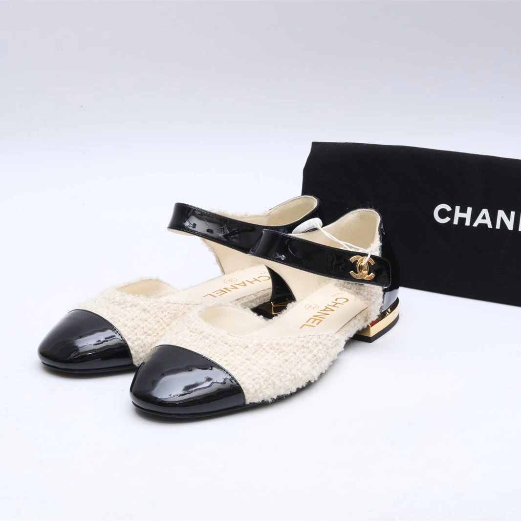99新 Chanel/香奈儿 玛丽珍鞋 36码 黑白 漆皮拼毛呢 P224622500