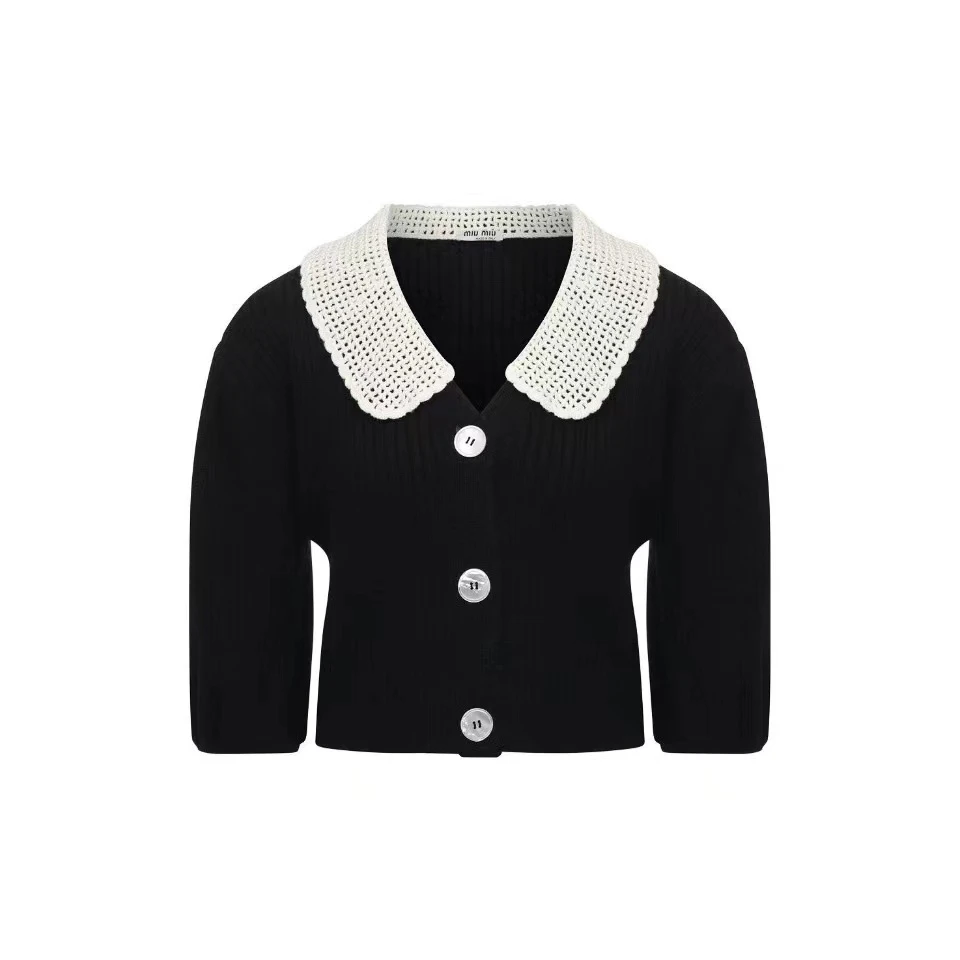 全新未使用 MIU MIU/缪缪 黑色 泡泡袖 针织衫 42 P234038026
