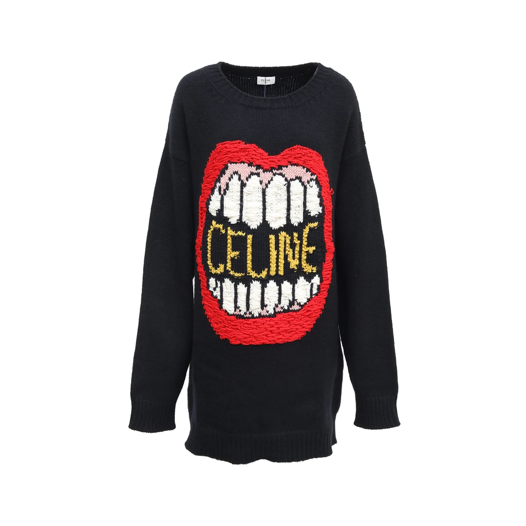 99新 Celine/思琳 大嘴唇 毛衣 羊毛拼山羊皮 XS P234140393