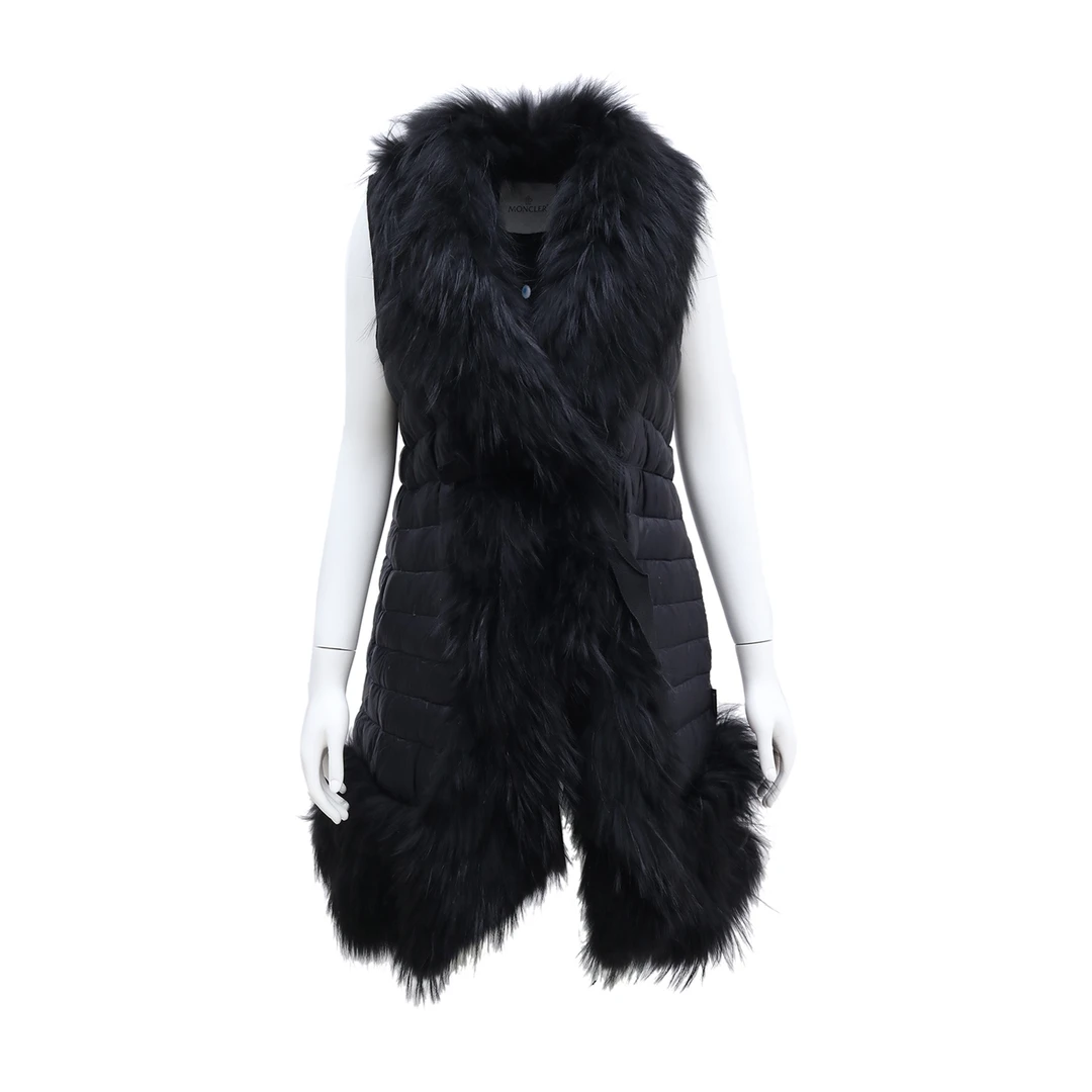 99新 MONCLER Moncler 毛领羽绒背心 马甲 黑色 羽绒 P234140545