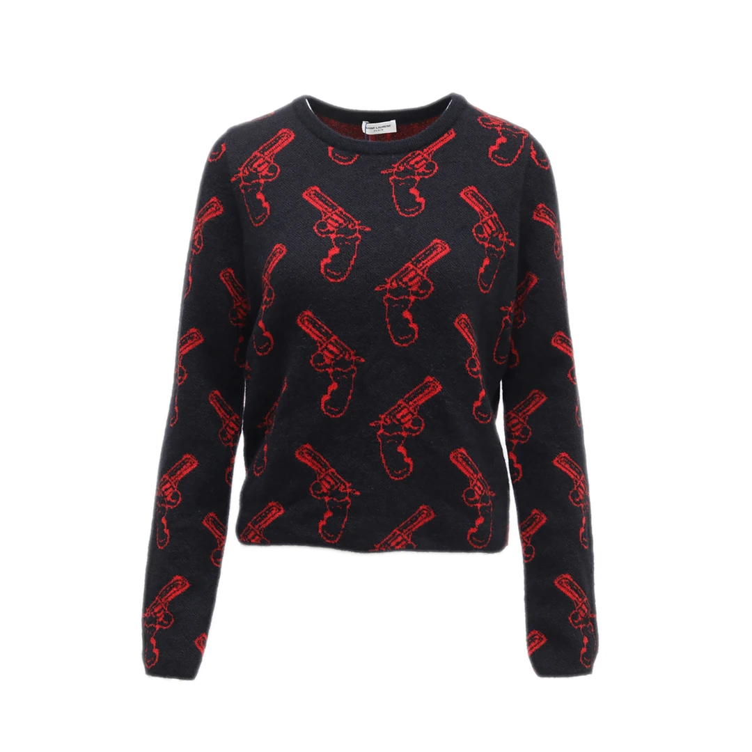 99新 YSL/圣罗兰 手枪印花针织毛衣 羊毛 P234551233