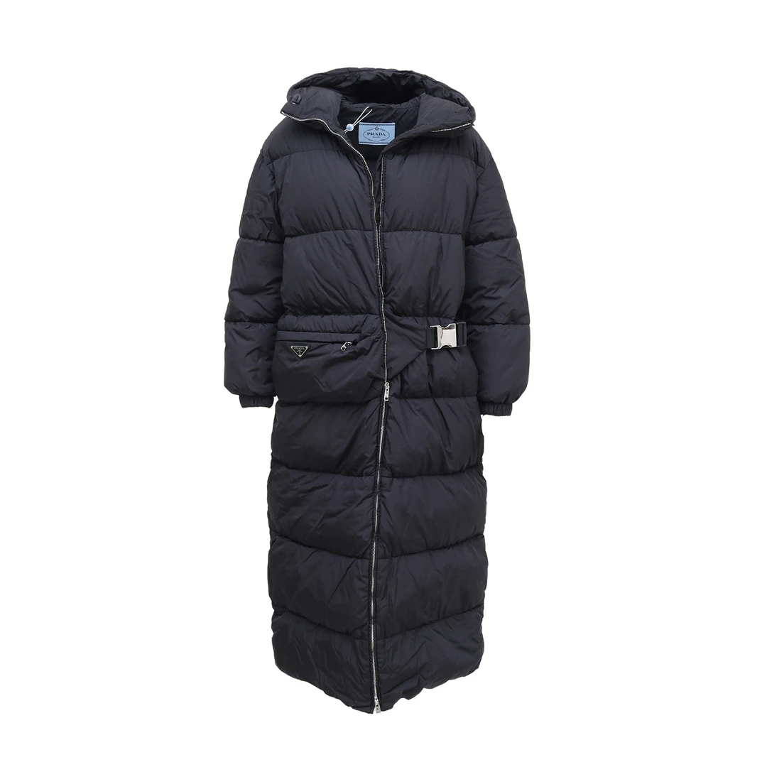 99新 Prada/普拉达 长款羽绒服 尼龙拼锦纶 36码 P234038297