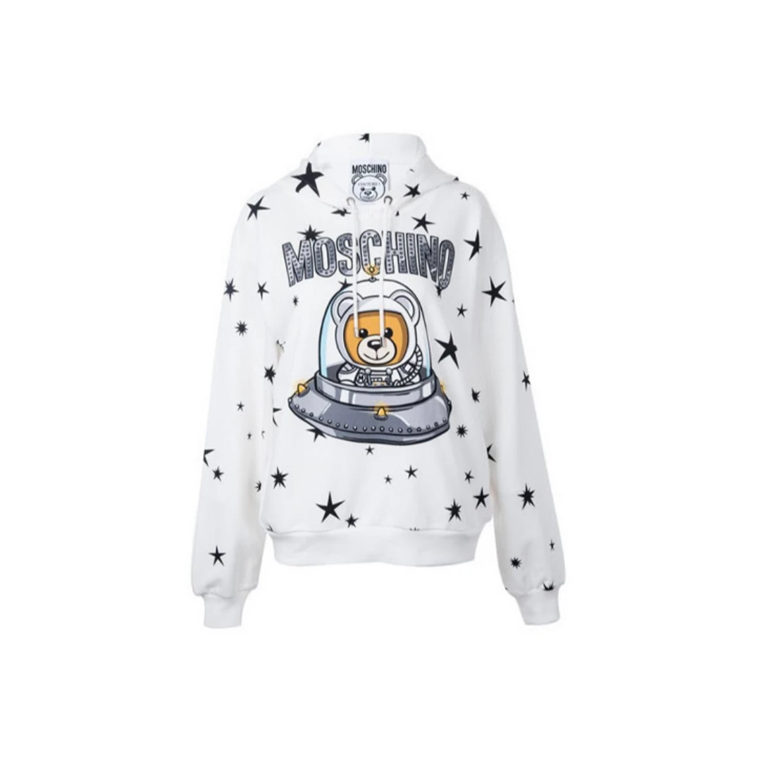 全新未使用 MOSCHINO 休闲星星太空熊连帽卫衣 白色 TP019007