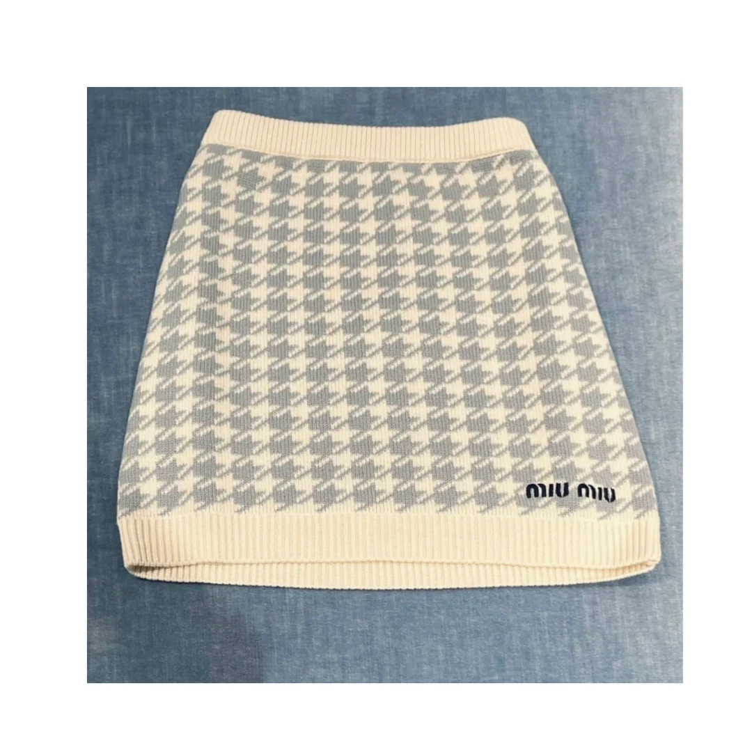 全新未使用 MIU MIU/缪缪 蓝色格纹短裙 40 P234038010