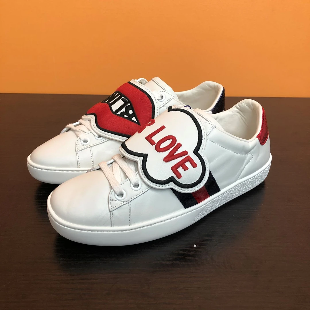 99新 GUCCI/古驰 ACE 板鞋 红唇图案贴布 34-35码P241666378