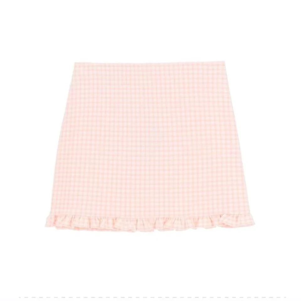全新未使用 MIU MIU/缪缪 粉色棋盘格短裙  P234038022