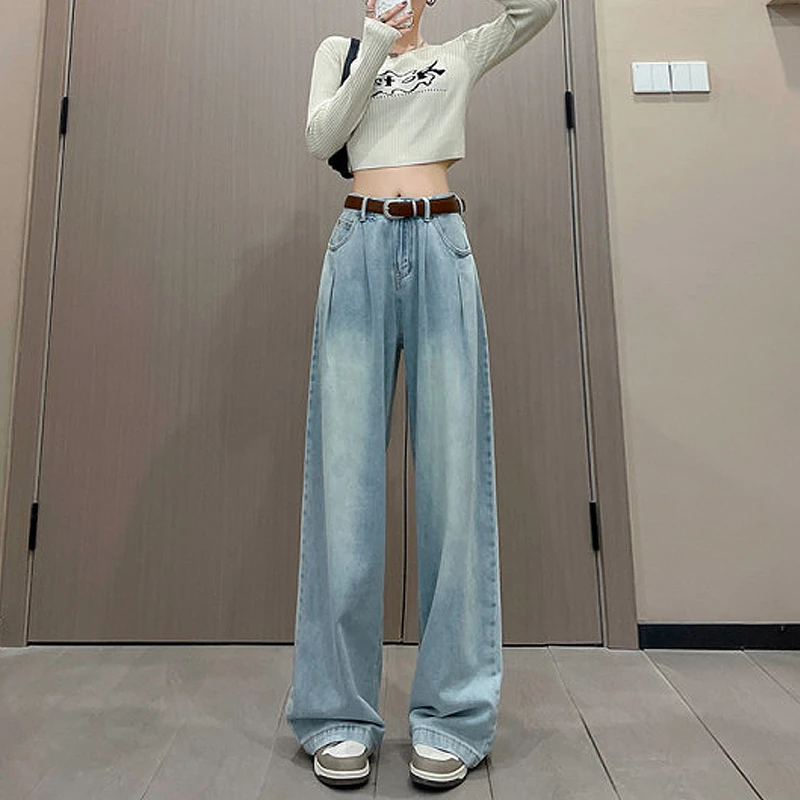 ZHENYIFANG/真衣坊拖地牛仔裤女2024年春夏款港风显瘦垂感阔腿裤