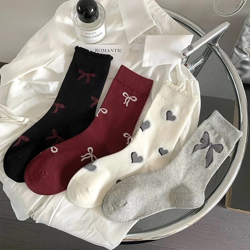 【亲子款】亲子秋冬袜子精梳棉1-12岁百搭蝴蝶结爱心中筒袜不掉跟