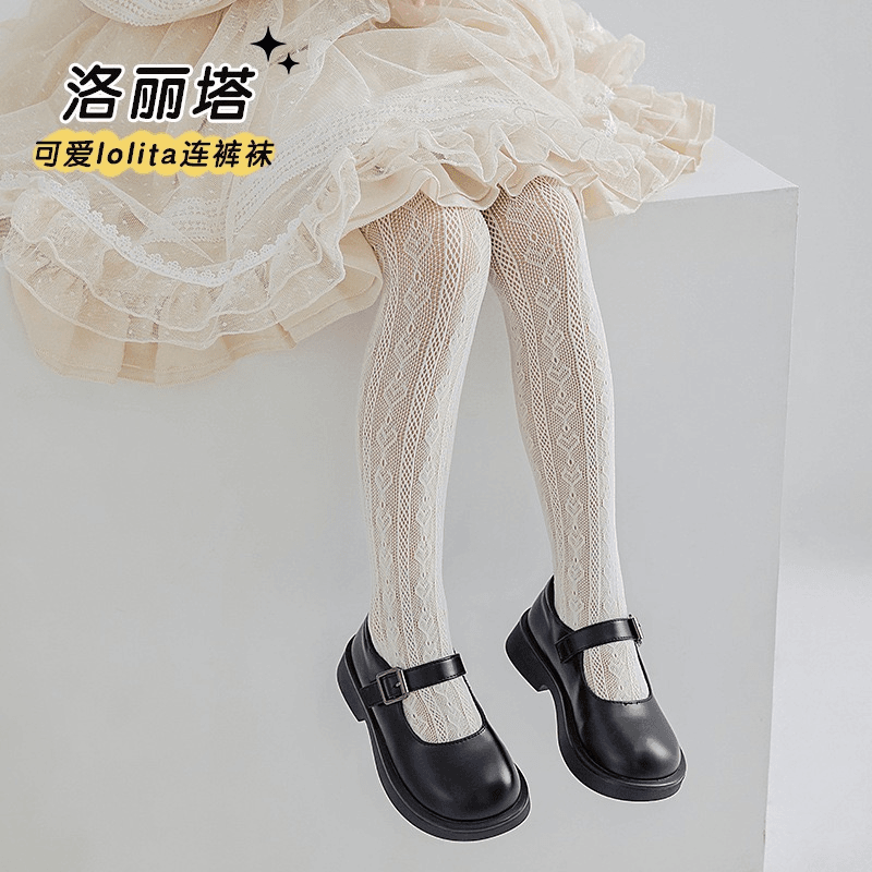 女童连裤袜夏季薄款儿童爱心洛丽塔打底裤袜女孩白色镂空宝宝袜子