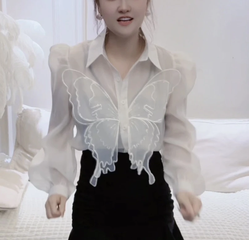 夏季设计感小众衬衫女长袖2024新款时尚洋气上衣女装法式小衫衬衣