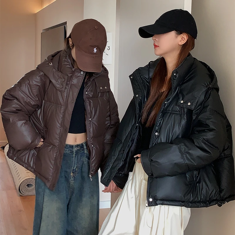 情侣棉服女2024年新款冬季仿皮亮面韩版宽松pu棉衣加厚棉袄外套