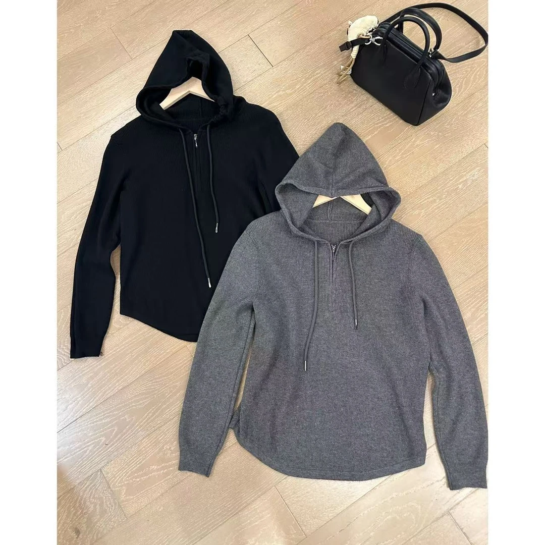 JOJO/玖了个玖【圆弧半拉链帽衫】秋冬连帽休闲针织衫 2411B5400