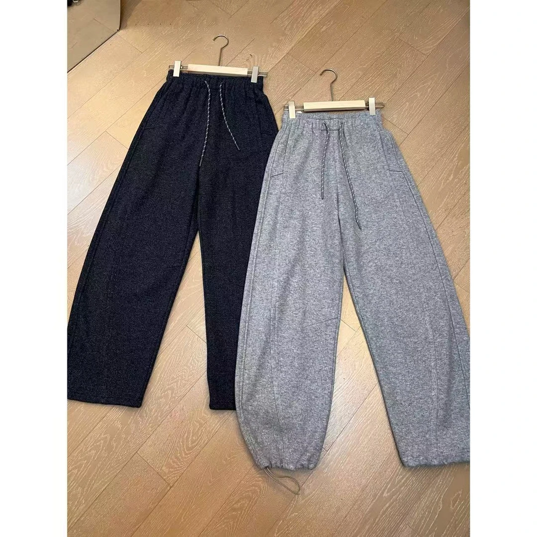 JOJO/玖了个玖【花灰休闲裤】秋冬加厚裤脚抽绳长裤 2410B5004