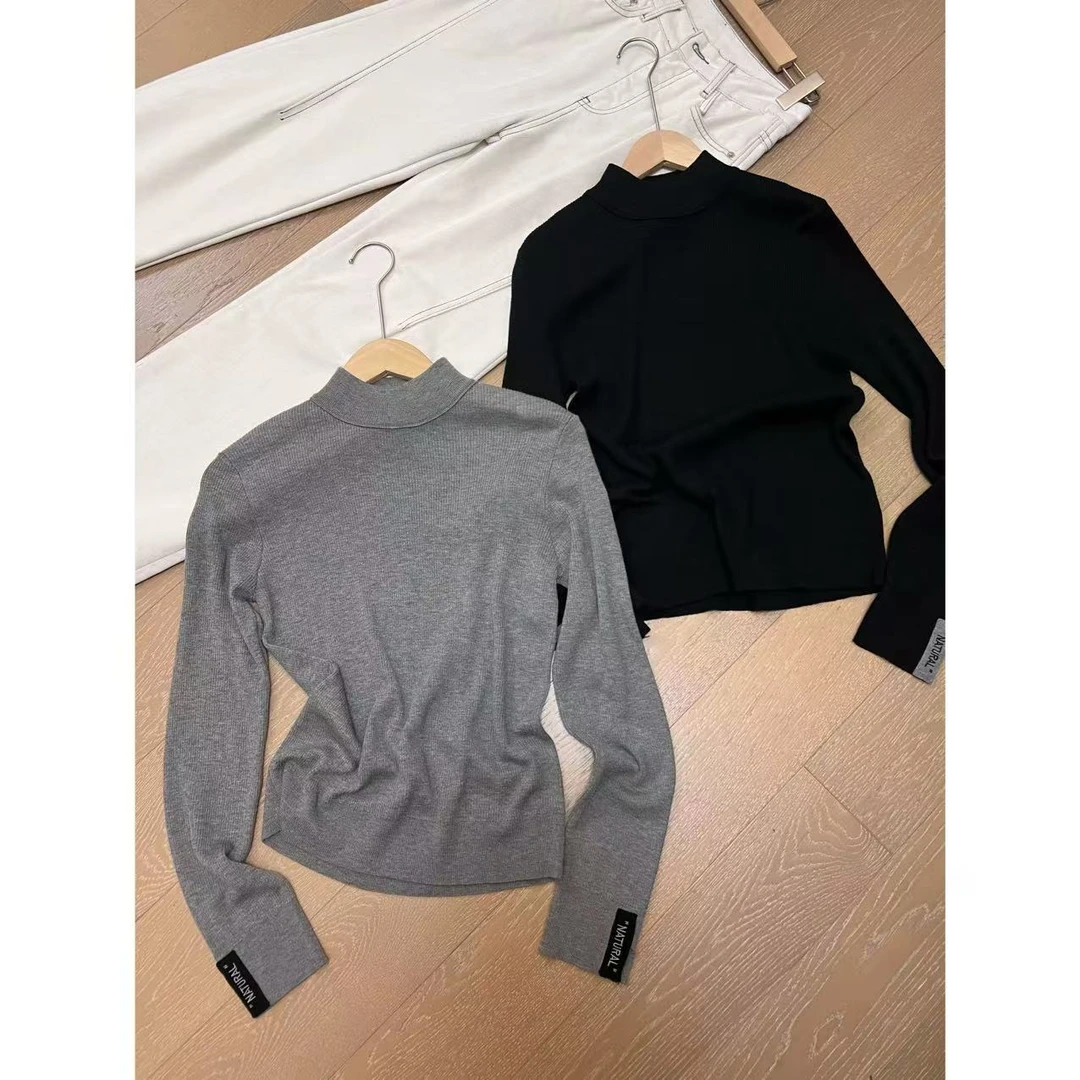 JOJO/玖了个玖【开叉字母上衣】秋冬立领百搭针织衫 2411B5466