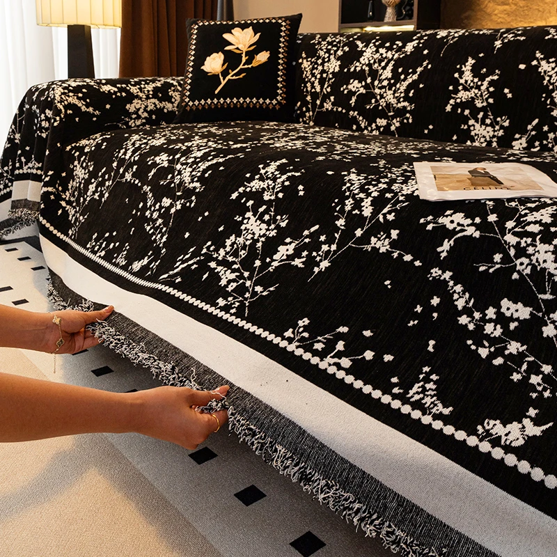 法式轻奢雪尼尔沙发巾防滑沙发盖布巾高级感一整张全包沙发坐垫套