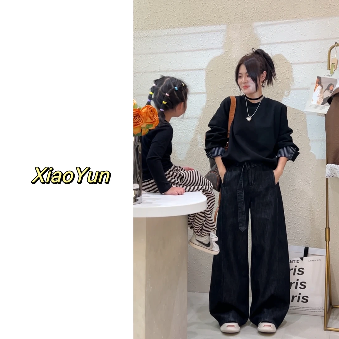 高端牛仔2025秋冬新款欧货弯刀阔腿裤显瘦牛仔长裤潮牛仔裤黑色