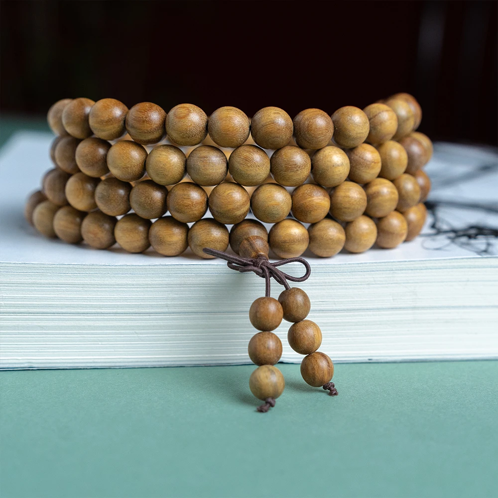 绿檀木佛珠文玩男手串108颗玉檀香多圈高油檀香女生手持念珠