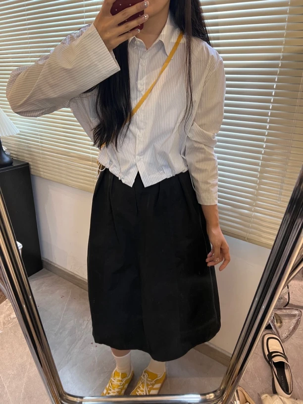 木丁｜春夏季新品小众衬衫短款宽松设计感防晒衣衬衣条纹薄款女装