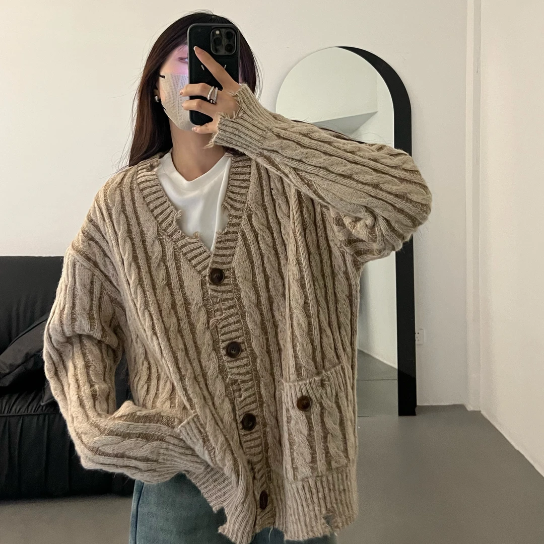 FUYUE赴约品质洗水毛衣开衫复古宽松慵懒风秋冬休闲百搭