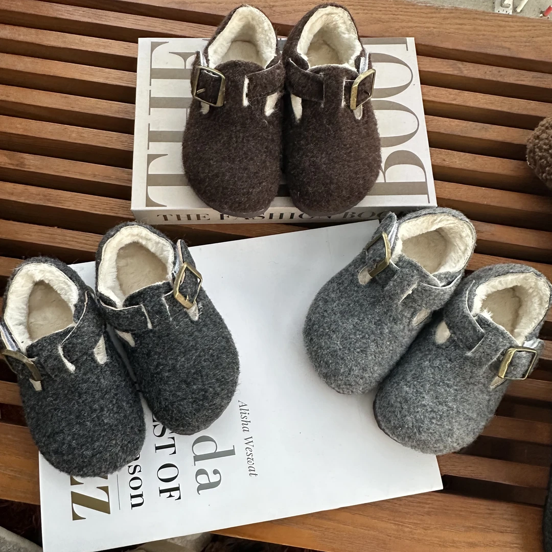 韩版男宝宝女童勃肯鞋毛绒呢子休闲棉鞋加绒保暖软底防滑毛毛鞋