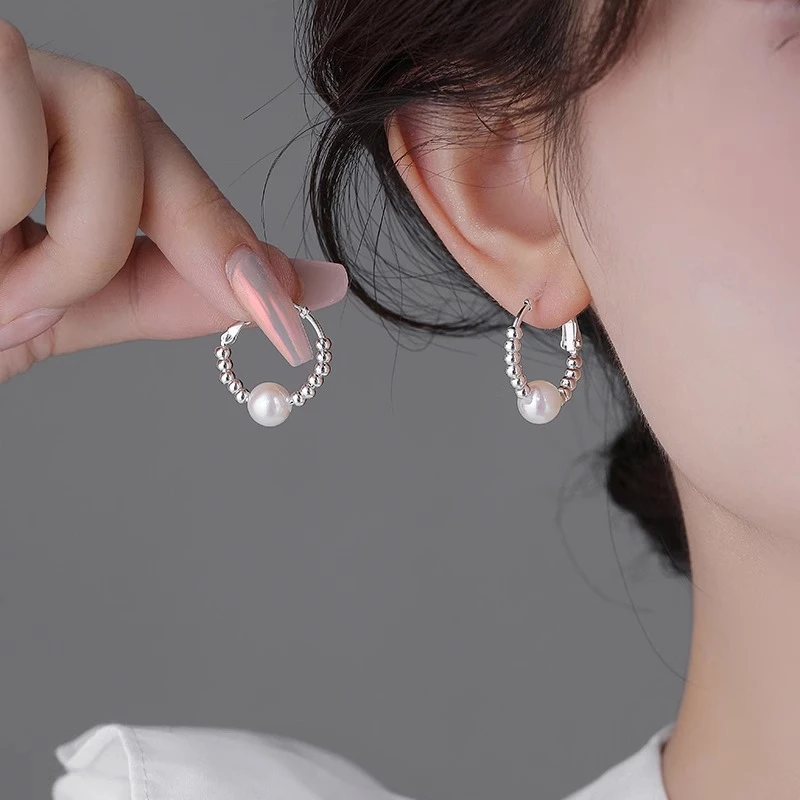 碎银子珠珠耳环女轻奢高级感气质耳圈小众设计感耳饰简约时尚百搭
