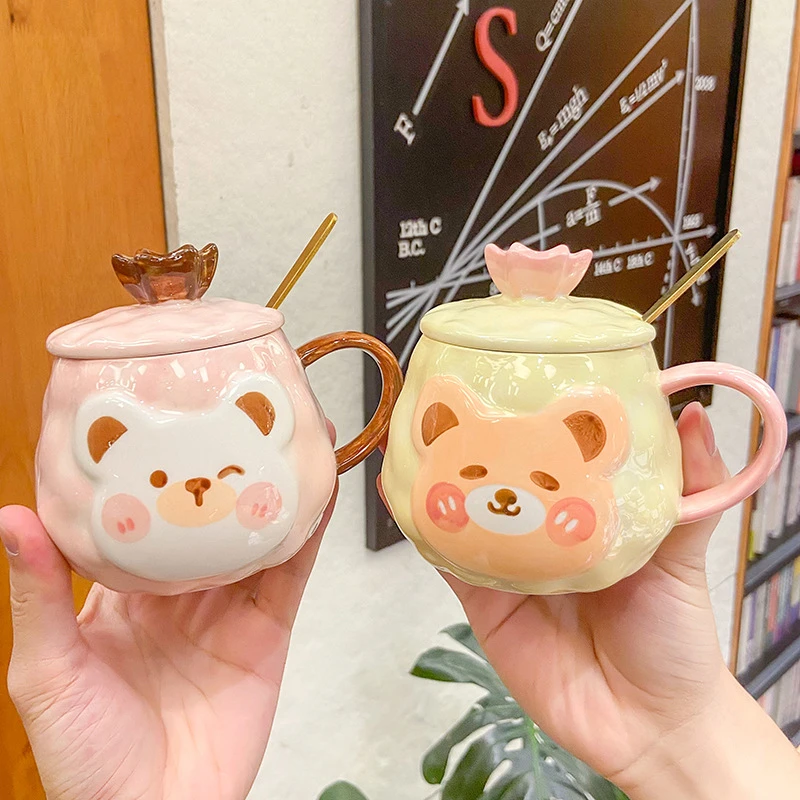 ins韩式可爱小熊皇冠陶瓷杯个性创意潮流咖啡杯子卡通动物马克杯