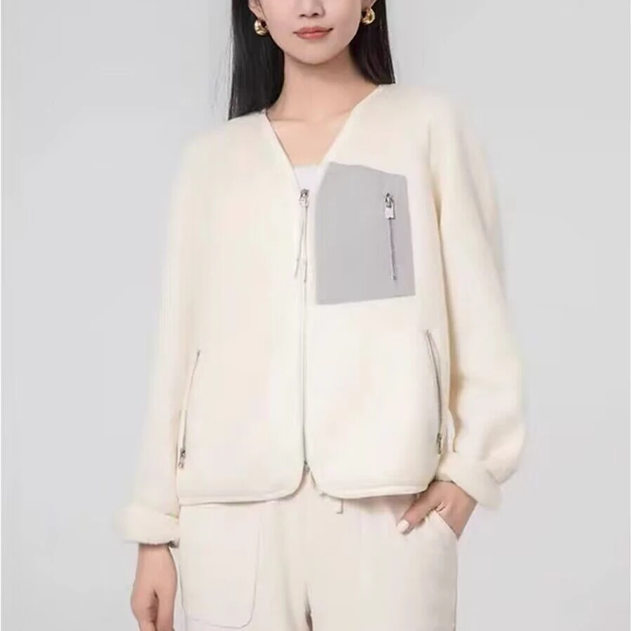 【商场同款】5400864V领休闲外套百搭纯色上衣时尚拉链宽松毛绒面感