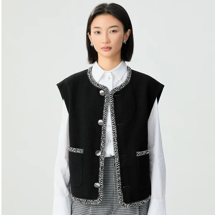 【商场同款】1400791小香风马甲外套新款千金玛德琳精致圆领单排扣