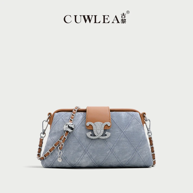 【CUWLEA/古黎】新款牛仔菱格夹子包时尚百搭单肩斜挎包GL-25507