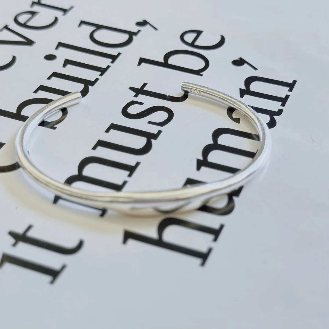 925银手镯 日系冷淡风磨砂素圈手镯开口S925纯银手环