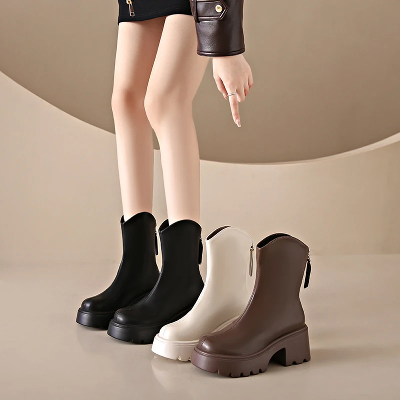 烟筒靴女新款英伦风马丁靴厚底秋冬季小个子增高瘦瘦短靴百搭靴子