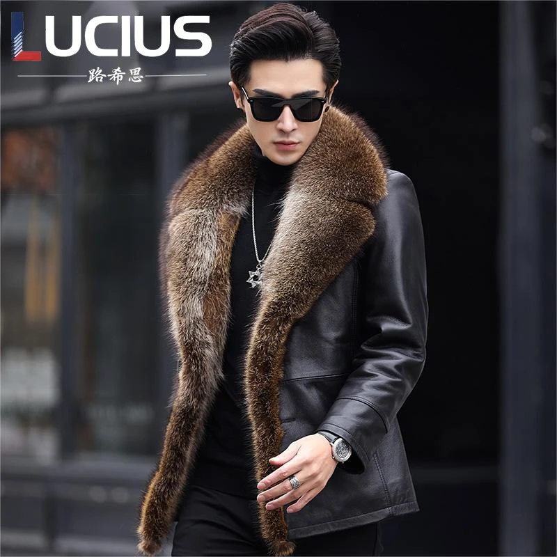 冬季皮毛一体男外套真皮皮衣貉子毛整内胆海宁保暖山羊皮大衣保暖