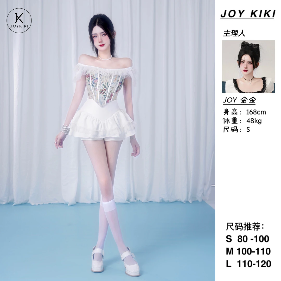 【清清】金金JOYKIKI【复古白天鹅】夏季印花网纱拼接上衣 J23B152