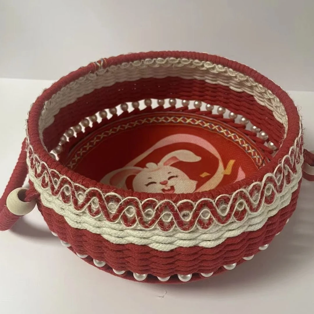 饰品收纳盒储物盒成品麻绳收纳篮编织带盖筐大号杂物手工桌面南瓜