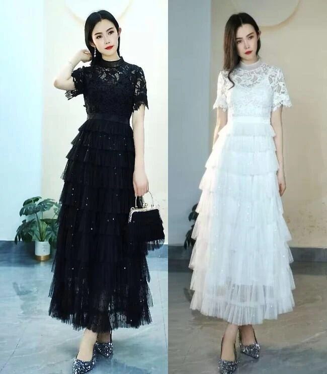 华丽转身104894轻奢重工法式赫本连长裙显瘦女