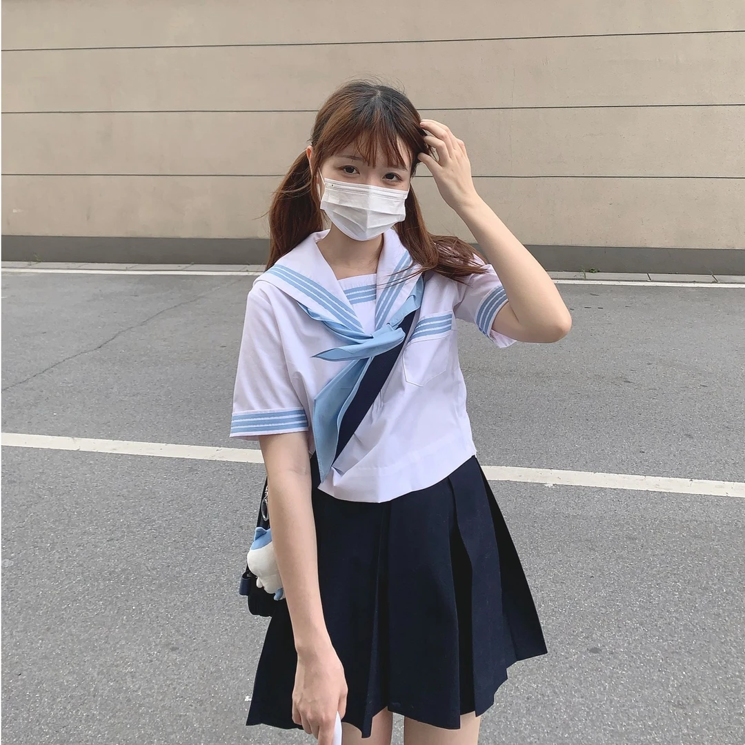 原茵夏季关西襟满襟线夏服水手服上衣短袖基础款TC面料三本校供感