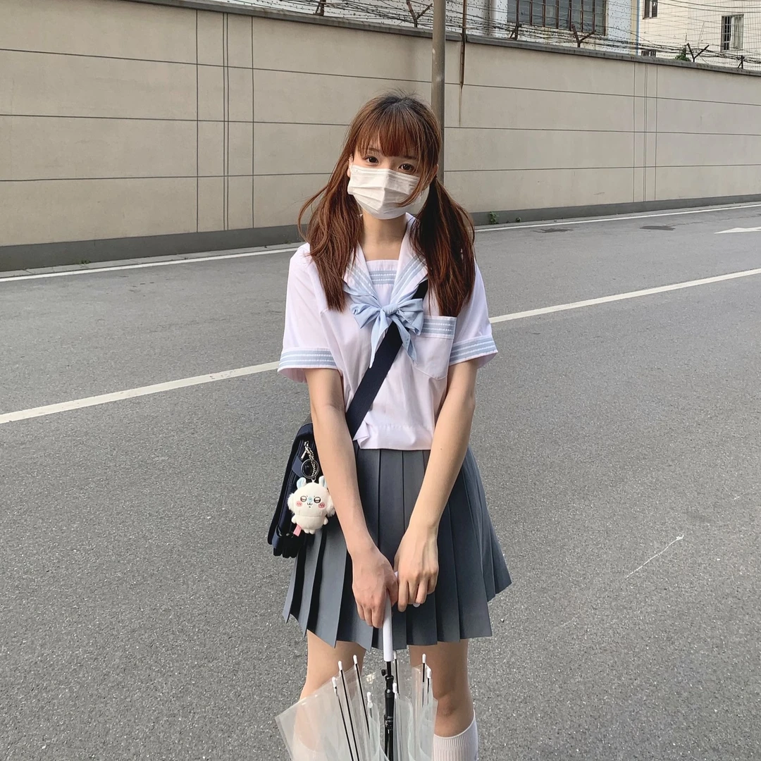 原茵夏季关西襟满襟线夏服水手服上衣短袖基础款TC面料三本校供感