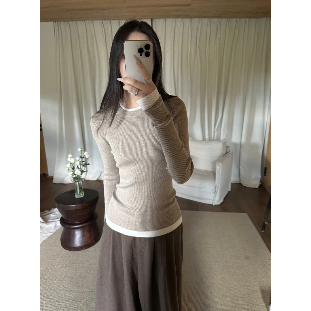 5werkwen  Loro Pian*假两件打底 拼接设计上衣 24-26