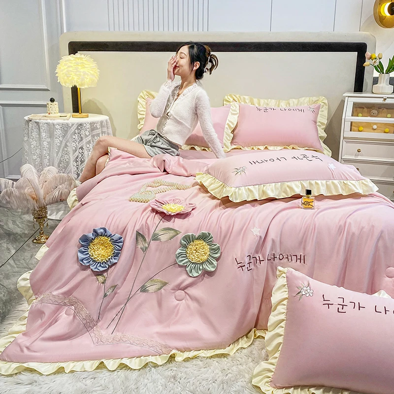 【鸟语花香】韩版重工刺绣立体手捧花韩式刺绣夏凉被空调被四件套