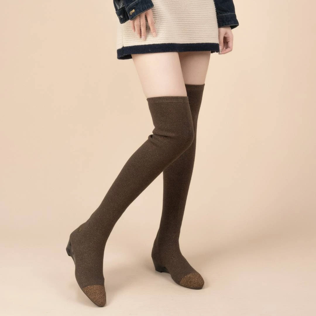MALOVEMZ秋冬爱心圆头3.7公分坡跟24寸过膝高筒靴显瘦21A23H-3