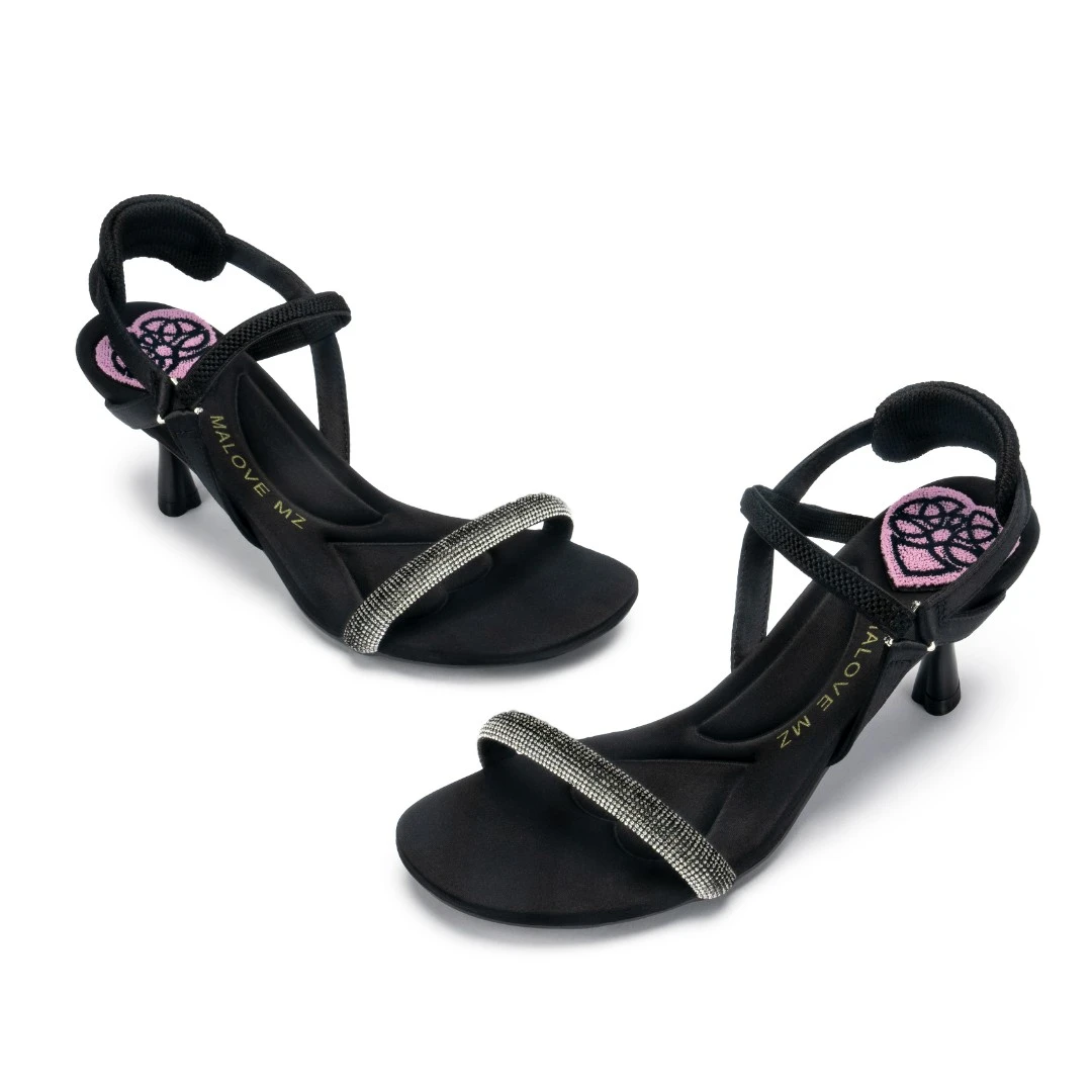 MALOVEMZ一字带高跟凉鞋夏季露趾气质女鞋百搭吸睛女凉鞋23P03-1