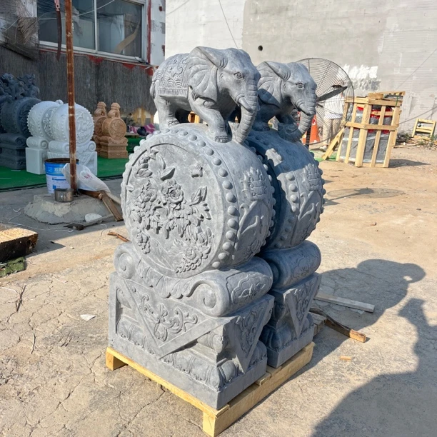 石雕门墩抱鼓石门口摆件 青石小象门墩 别墅酒店门口必备