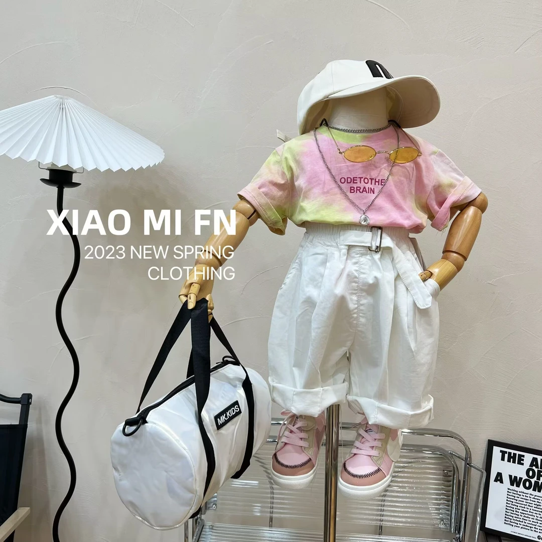 XIAOMIFN今年超流行的扎染风粉色T恤短袖韩版2023男童夏款60830