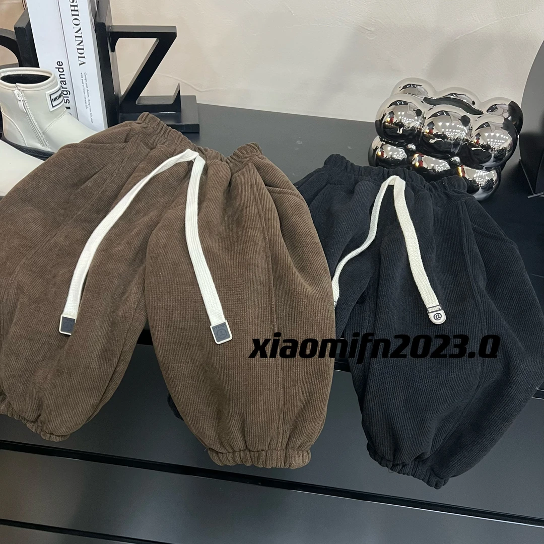 XIAOMIFN韩版男童加绒2023秋冬新款儿童条绒拼接灯笼裤8880