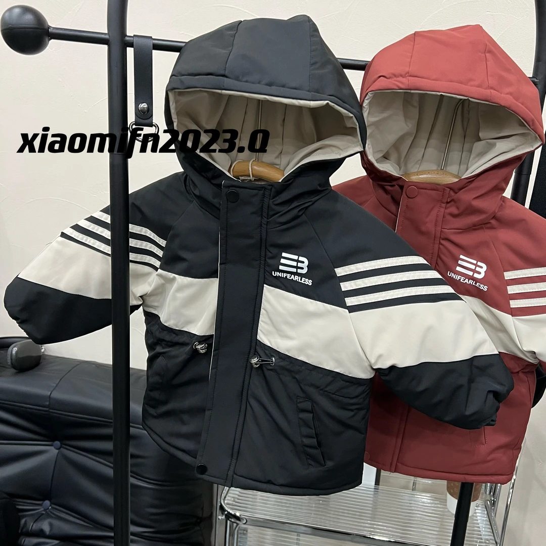 XIAOMIFN韩版男童2023冬季新款兔毛拼接派克棉服外套8833
