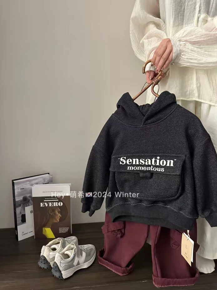 现货【Hey·萌希】韩版男童2024秋冬新款印花洋气儿童卫衣童装M921