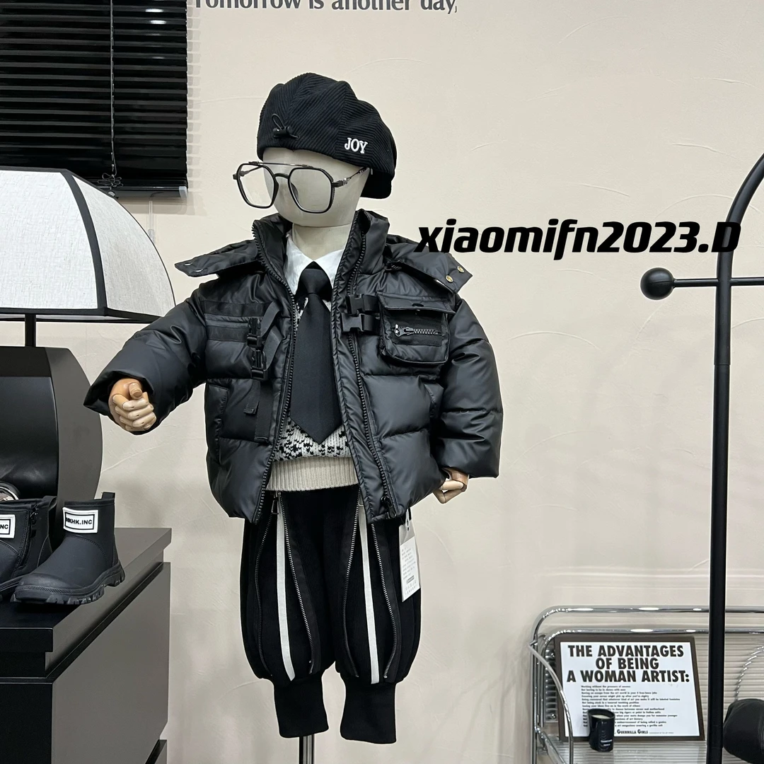 XIAOMIFN韩版男童2023冬季新款工装潮牌系列PU皮儿童棉服外套8109