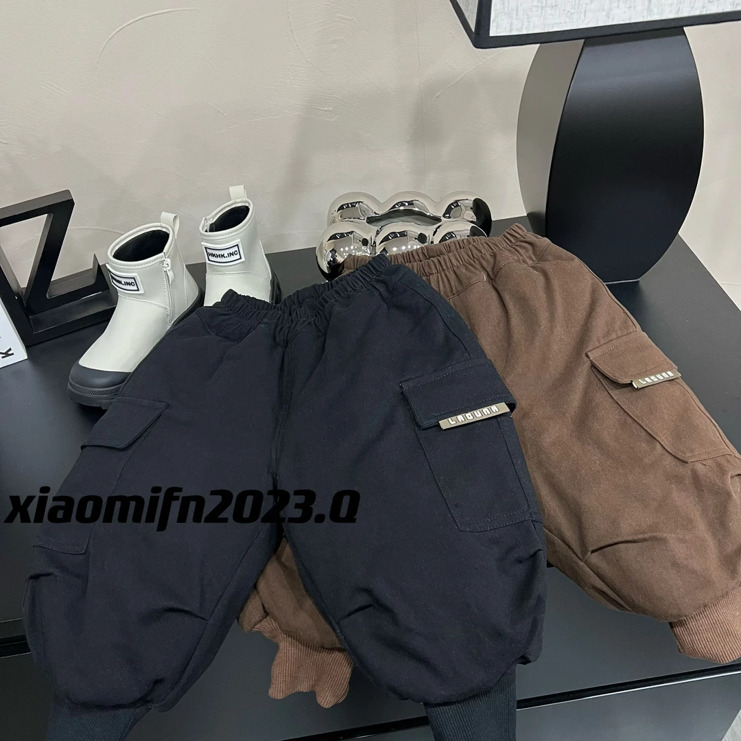 现货XIAOMIFN韩版男童【蚕丝棉】2023冬季新款儿童大口袋工装裤8014